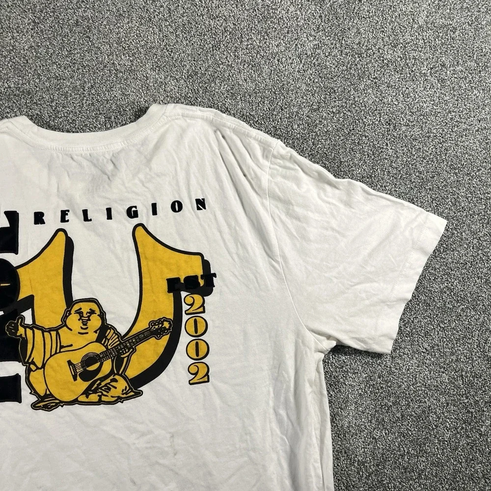 True Religion Buddha Graphic T Shirt White Men's XL Short Sleeve Cotton